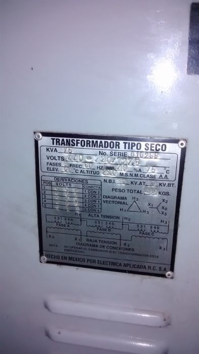 TRANSFORMADOR DE 75 KVA PEDESTAL SECO - ELECTRICA APLICADA R.C. S.A.
