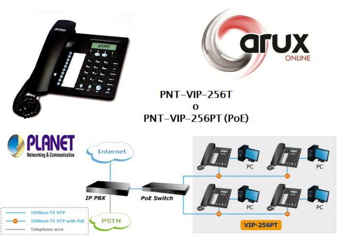 Telefono IP PLANET modelo VIP-256T 2 cuentas VoIP, Pantalla LCD 128x32, teclas marcado rapido, - Planet