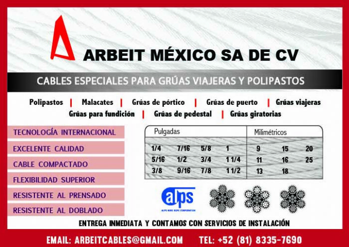 Cables de Acero para Grúas Viajeras y Polipastos Industriales - ARBEIT